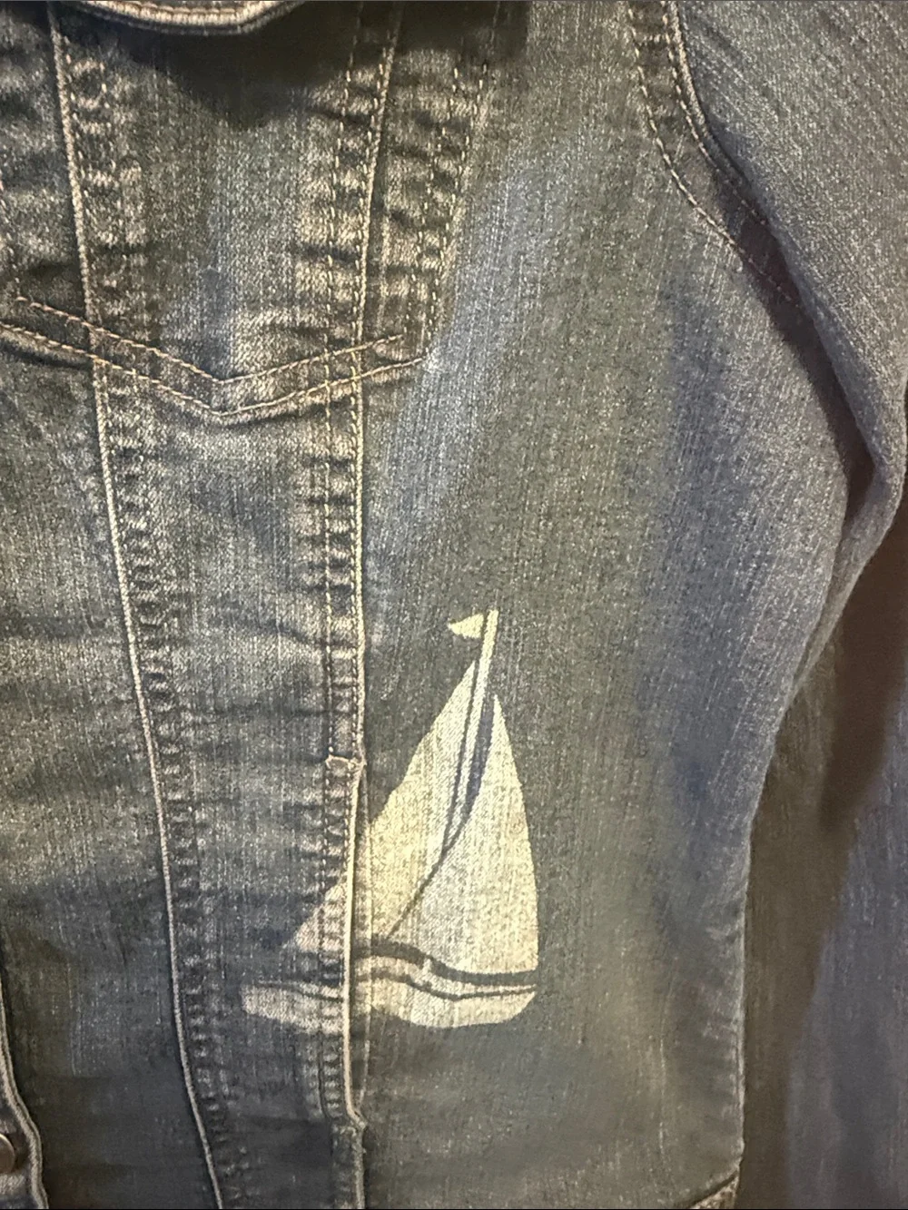 croft & barrow Dark Blue Denim Jacket with Light Blue Anchor Graphic